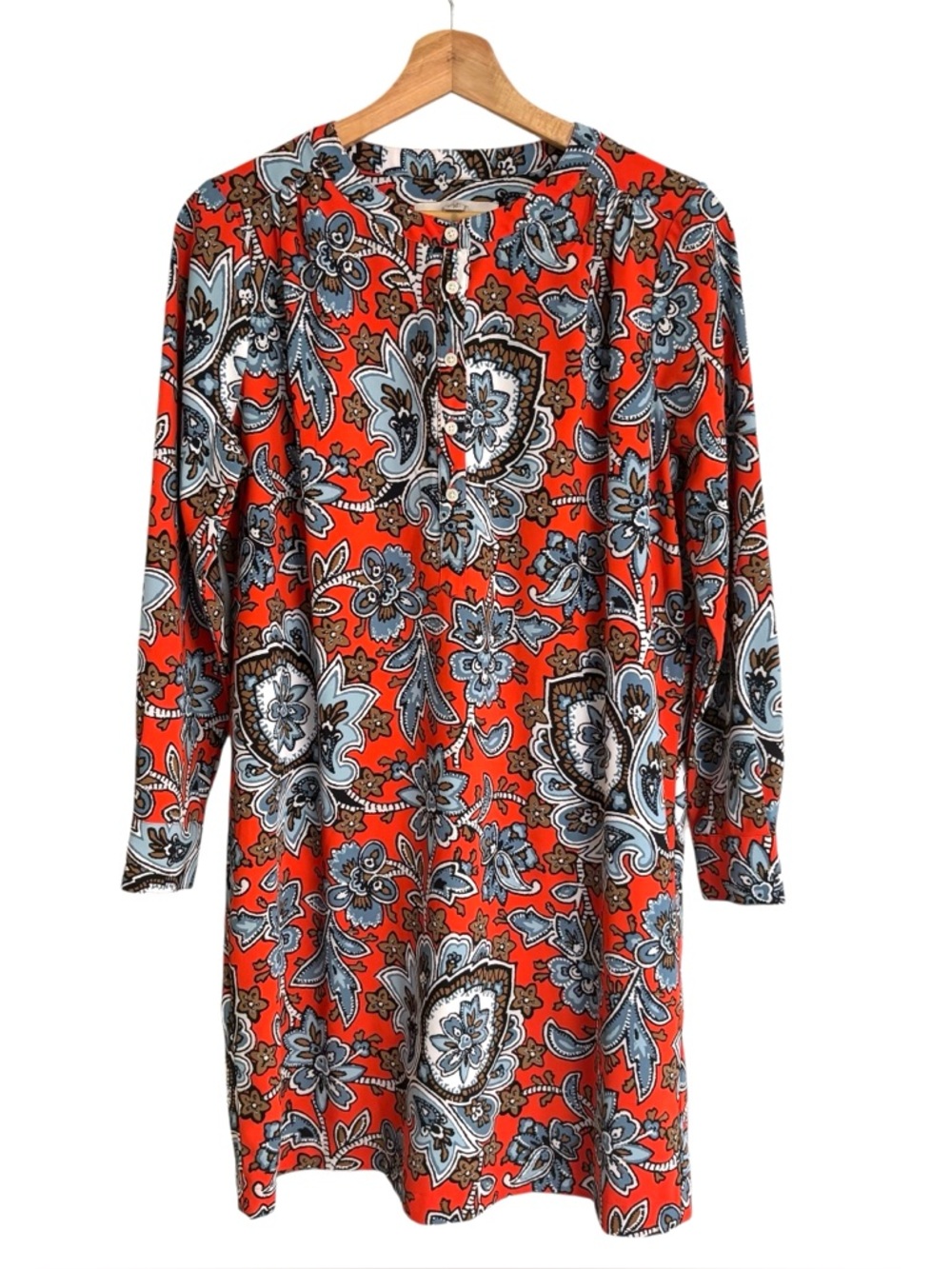 Loft bright colorful orange floral paisley print shift style dress size MP